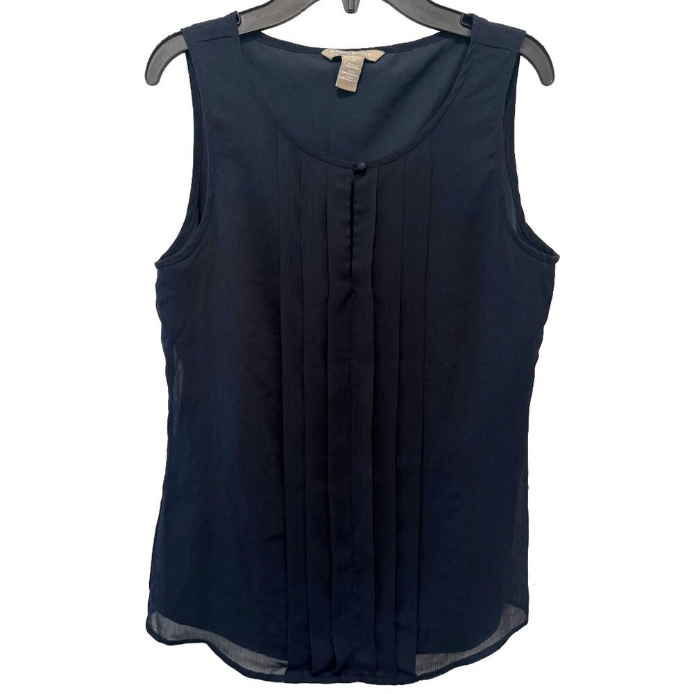 Banana Republic Navy Pleated Sleeveless Blouse Size S - Picture 1 of 3